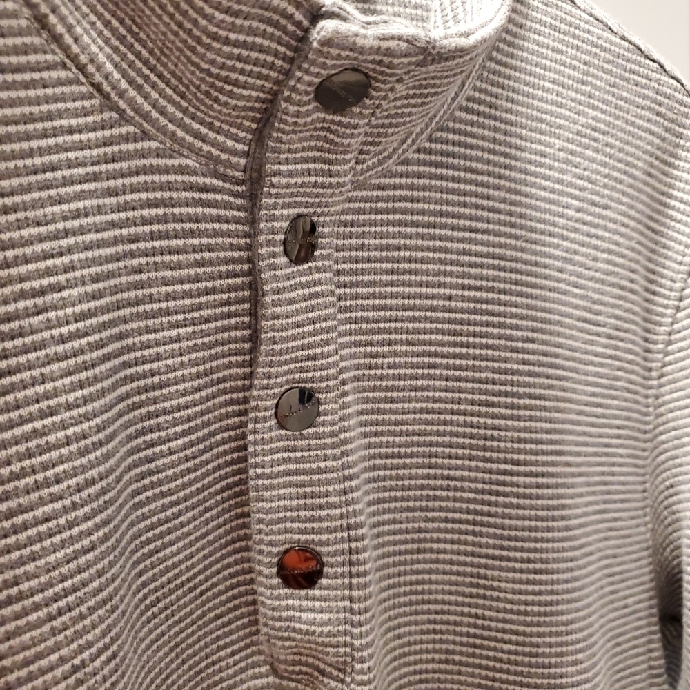 Michael Kors Gray Stripe Men's Snap Button‎ Pullover Sweater Large - Picture 7 of 12